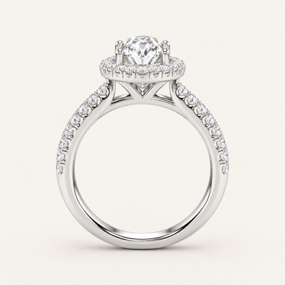 3.75CT Oval Cut Lab Grown Diamond Halo Side Stone Bridal Set