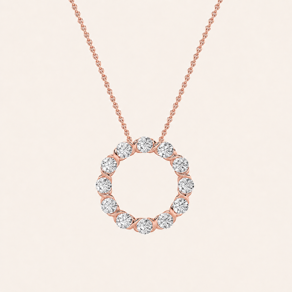 2CT Round Cut Lab Grown Diamond Circle Pendant Necklace