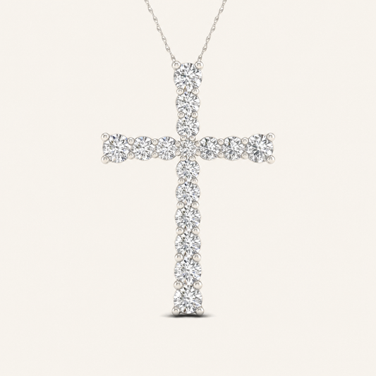 2.00CT Round Cut Lab Grown Diamond Cross Pendant Necklace
