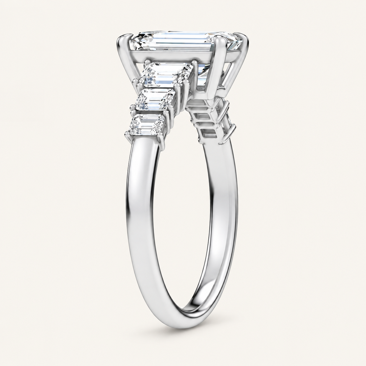 4.06CT Emerald Cut Lab Grown Diamond Side Stone Ring