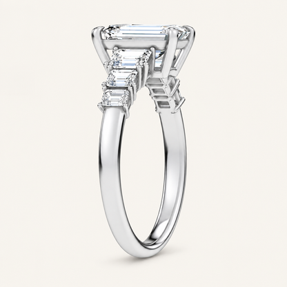 4.06CT Emerald Cut Lab Grown Diamond Side Stone Ring