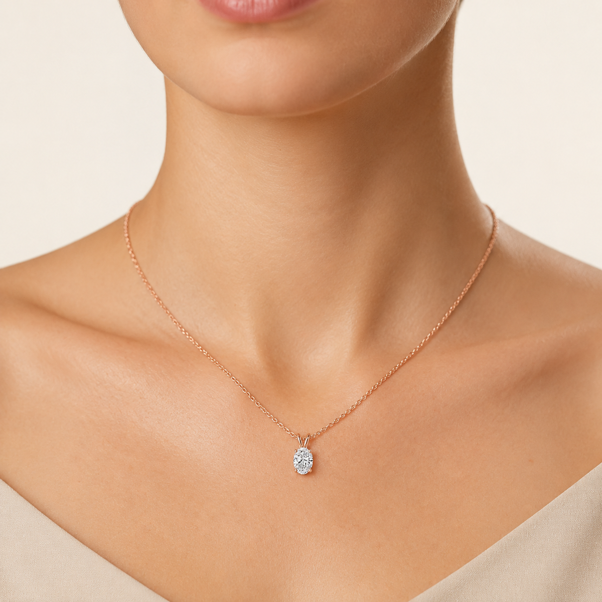 2CT Oval Cut Lab Grown Diamond Split Bale Pendant Necklace