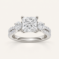 4CT Princess Cut Lab Grown Diamond Hidden Halo Three Stone Ring
