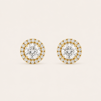 1.5CT Round Cut Lab Grown Diamond Halo Stud Earrings