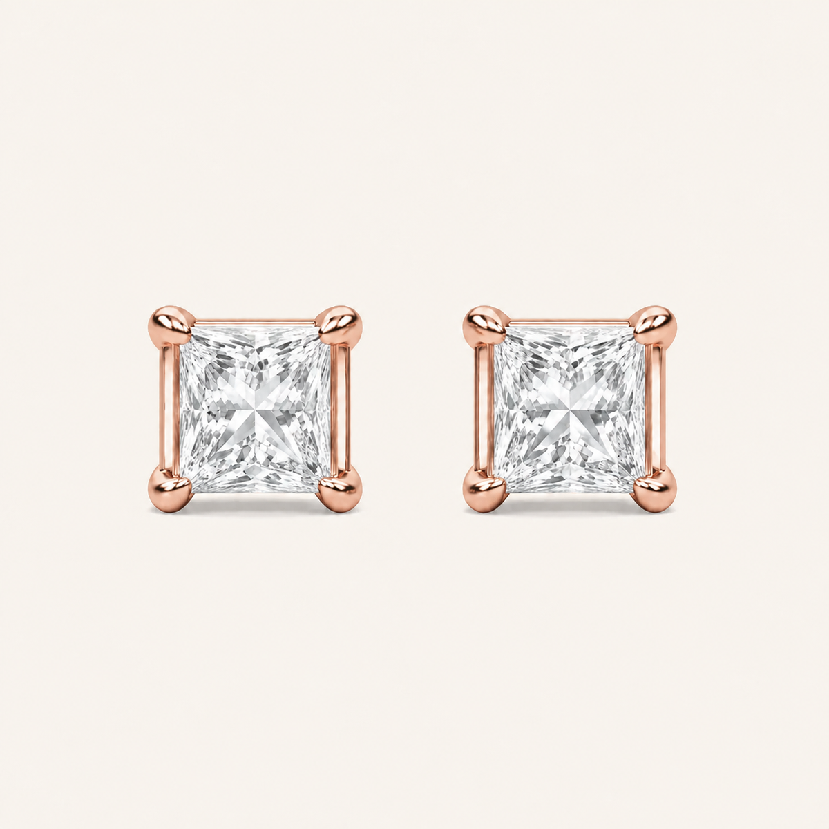 5CT Princess Cut Lab Grown Diamond Classic Basket Set Stud Earrings