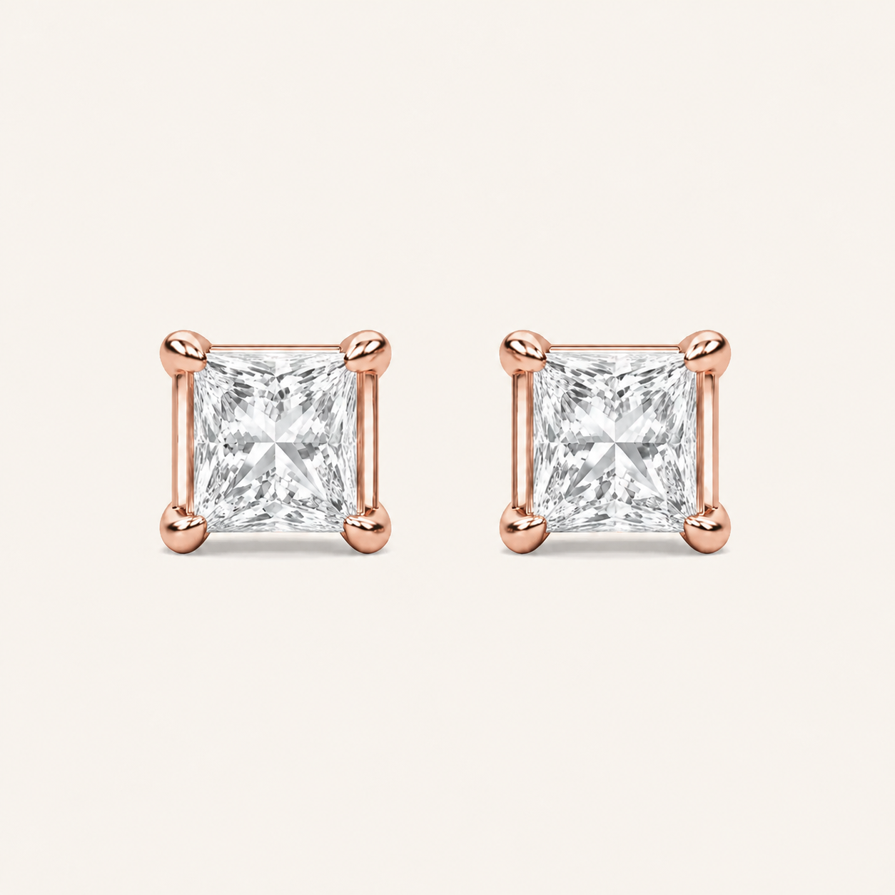 5CT Princess Cut Lab Grown Diamond Classic Basket Set Stud Earrings