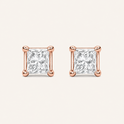 5CT Princess Cut Lab Grown Diamond Classic Basket Set Stud Earrings