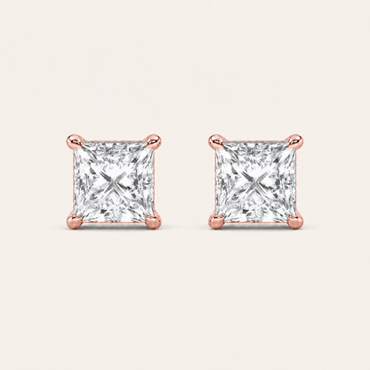 4CT Princess Cut Lab Grown Diamond Classic Basket Set Stud Earrings
