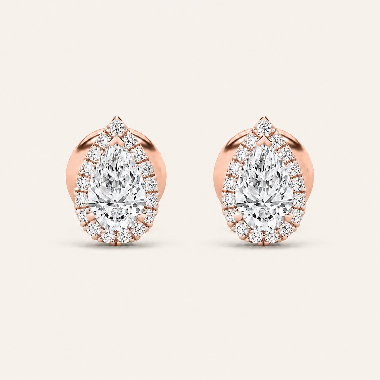 3CT Pear Cut Lab Grown Diamond Halo Stud Earrings