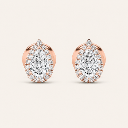 3CT Pear Cut Lab Grown Diamond Halo Stud Earrings