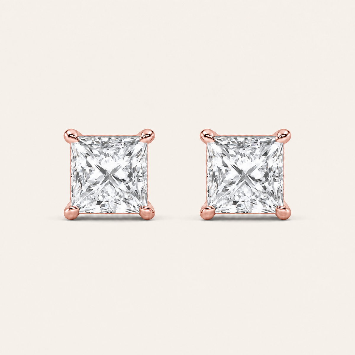 6CT Princess Cut Lab Grown Diamond Classic Basket Set Stud Earrings
