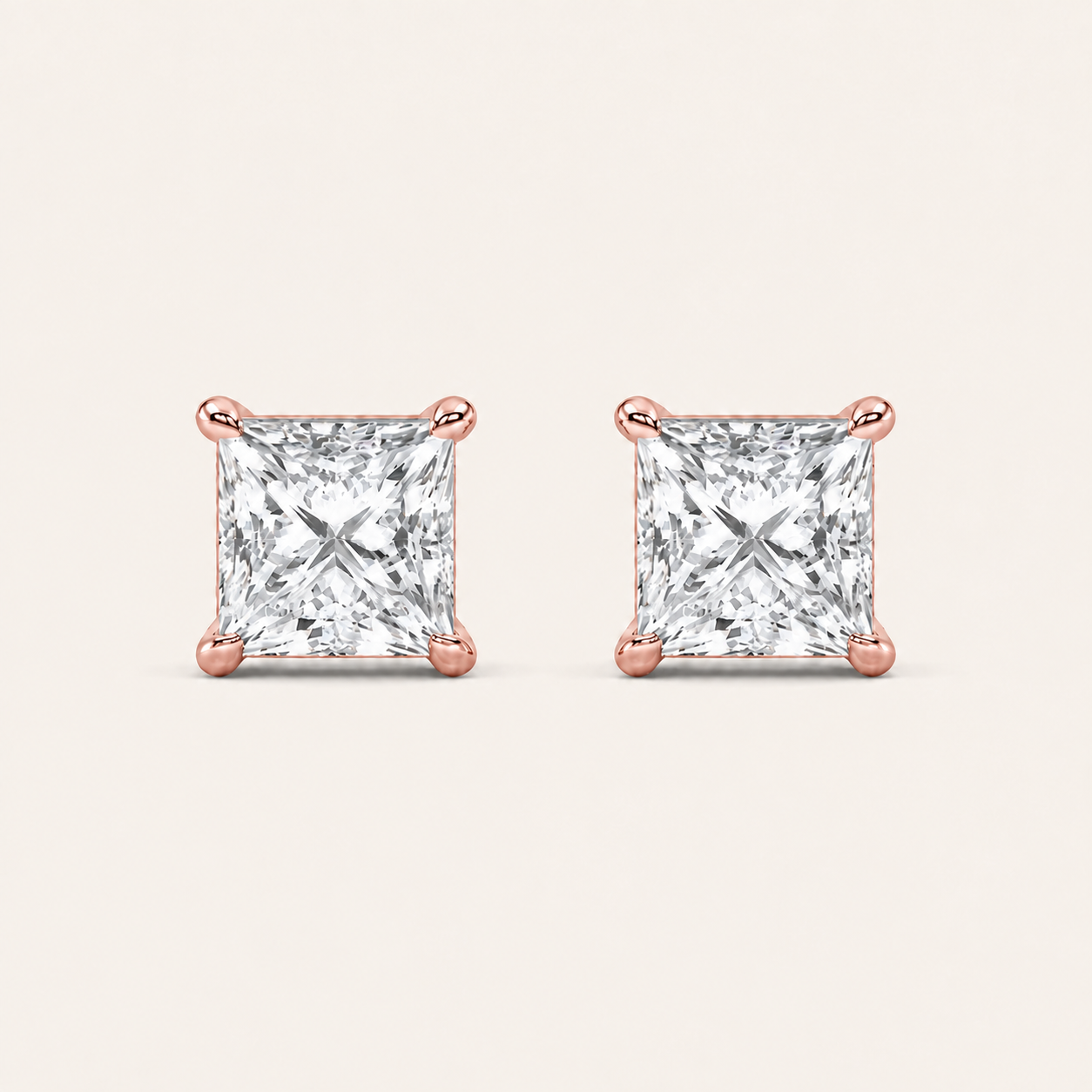 6CT Princess Cut Lab Grown Diamond Classic Basket Set Stud Earrings