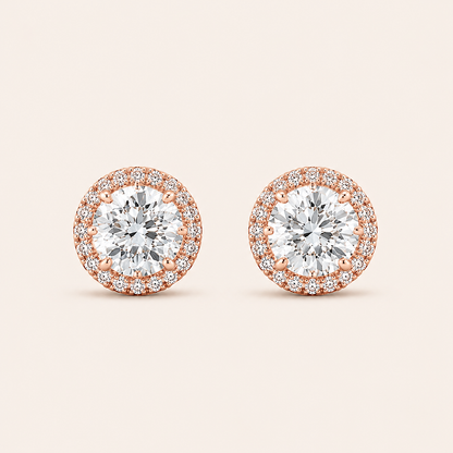 1CT Round Cut Lab Grown Diamond Halo Stud Earrings