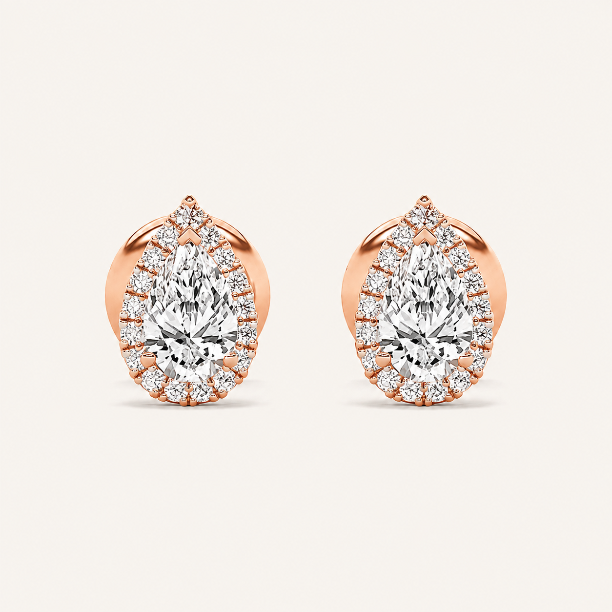 1CT Pear Cut Lab Grown Diamond Halo Stud Earrings