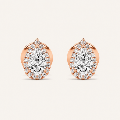 1CT Pear Cut Lab Grown Diamond Halo Stud Earrings