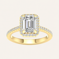 2.25CT Emerald Cut Lab Grown Diamond Halo Side Stone Ring