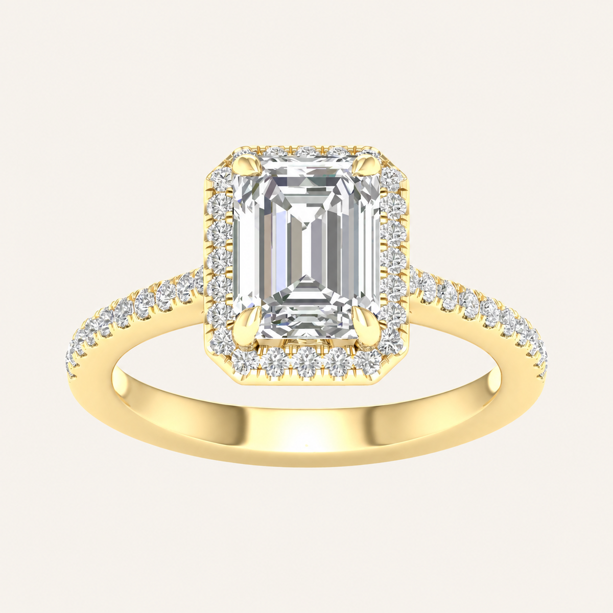 2.25CT Emerald Cut Lab Grown Diamond Halo Side Stone Ring