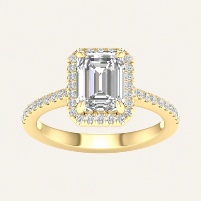 2.25CT Emerald Cut Lab Grown Diamond Halo Side Stone Ring