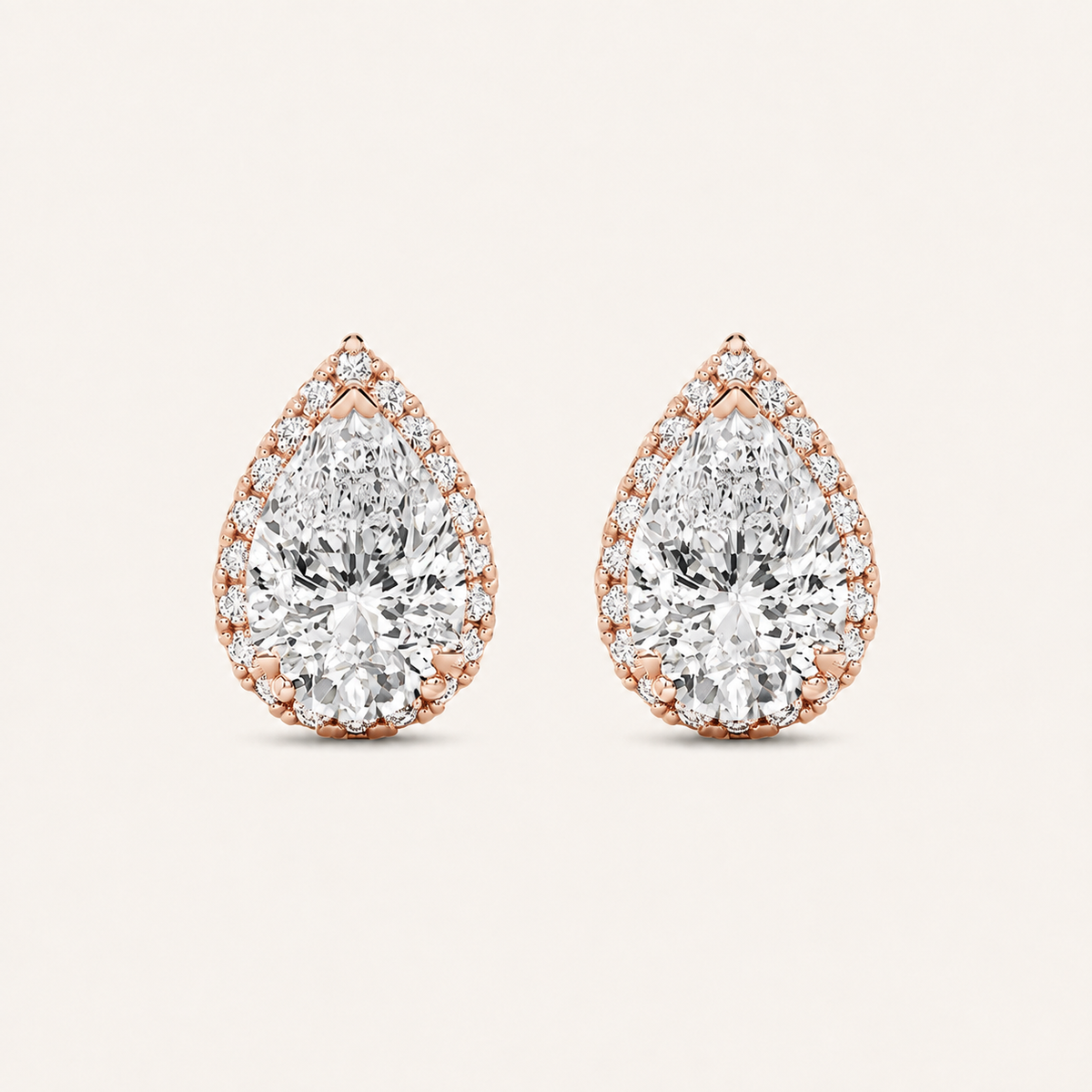 2CT Pear Cut Lab Grown Diamond Halo Stud Earrings