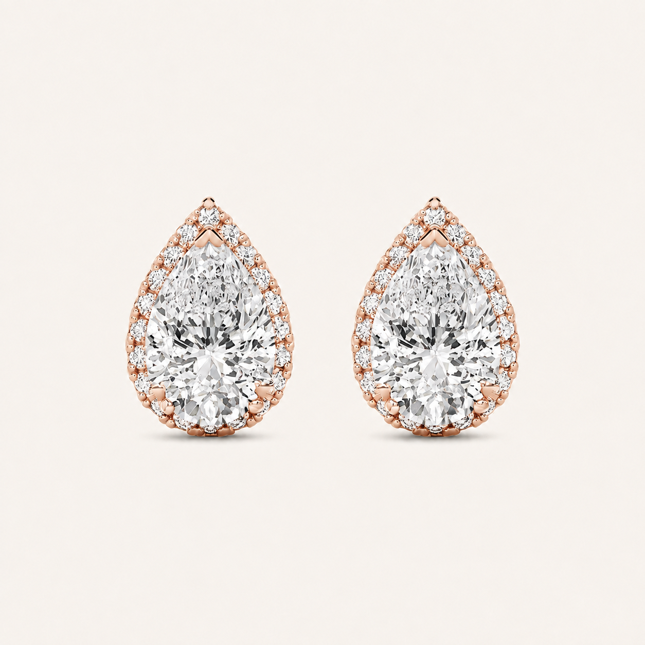 2CT Pear Cut Lab Grown Diamond Halo Stud Earrings