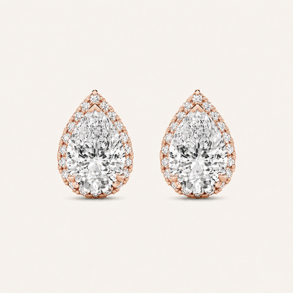 2CT Pear Cut Lab Grown Diamond Halo Stud Earrings