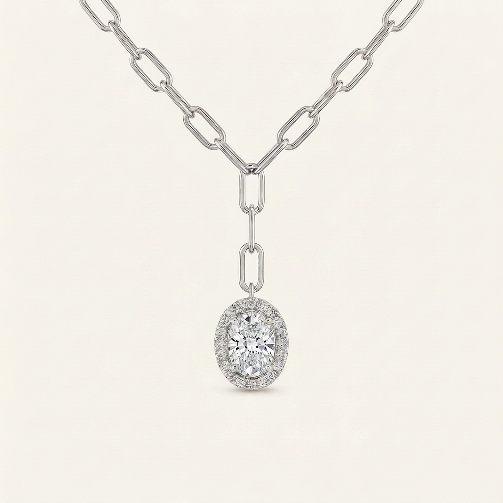 1.5CT OvalCut Lab Grown Diamond Necklace