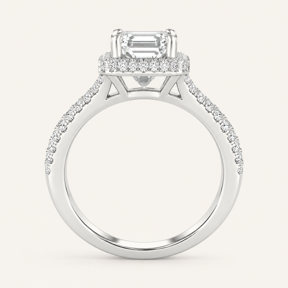 2.25CT Emerald Cut Lab Grown Diamond Halo Side Stone Ring