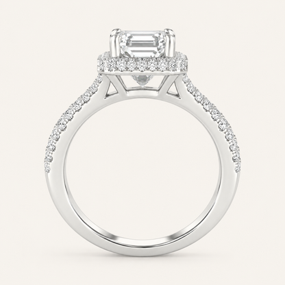 2.25CT Emerald Cut Lab Grown Diamond Halo Side Stone Ring