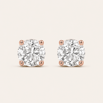2CT Round Cut Lab Grown Diamond Classic Basket Set Stud Earrings