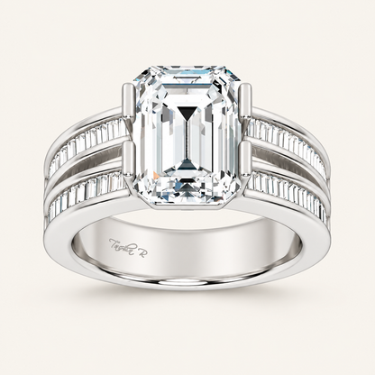 5.46CT Emerald Cut Lab Grown Diamond Side Stone Ring