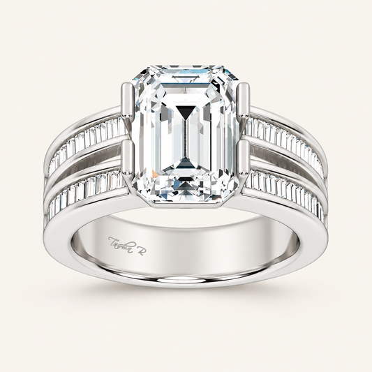5.46CT Emerald Cut Lab Grown Diamond Side Stone Ring
