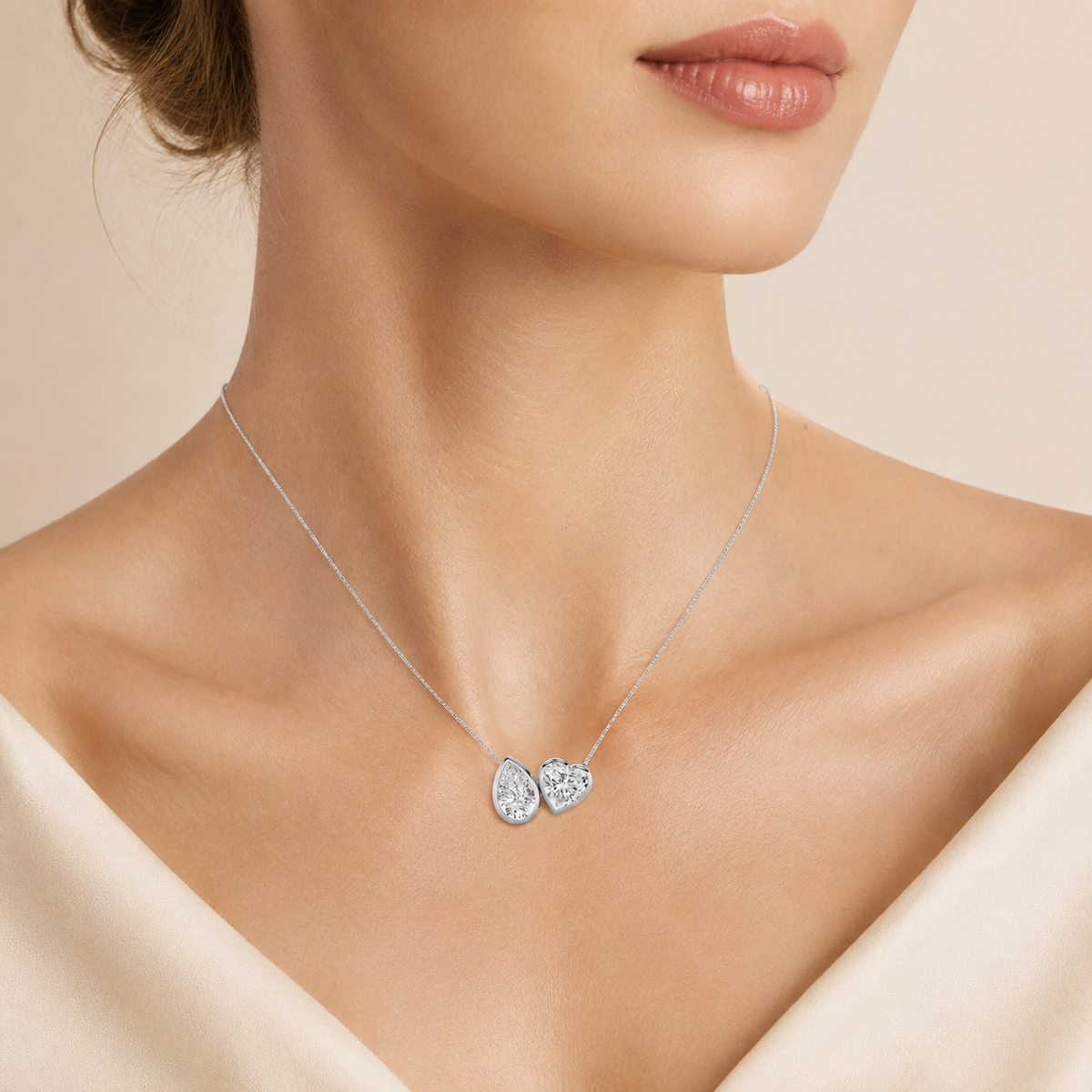 2CT Pear and Heart Cut Lab Grown Diamond Pendant Necklace
