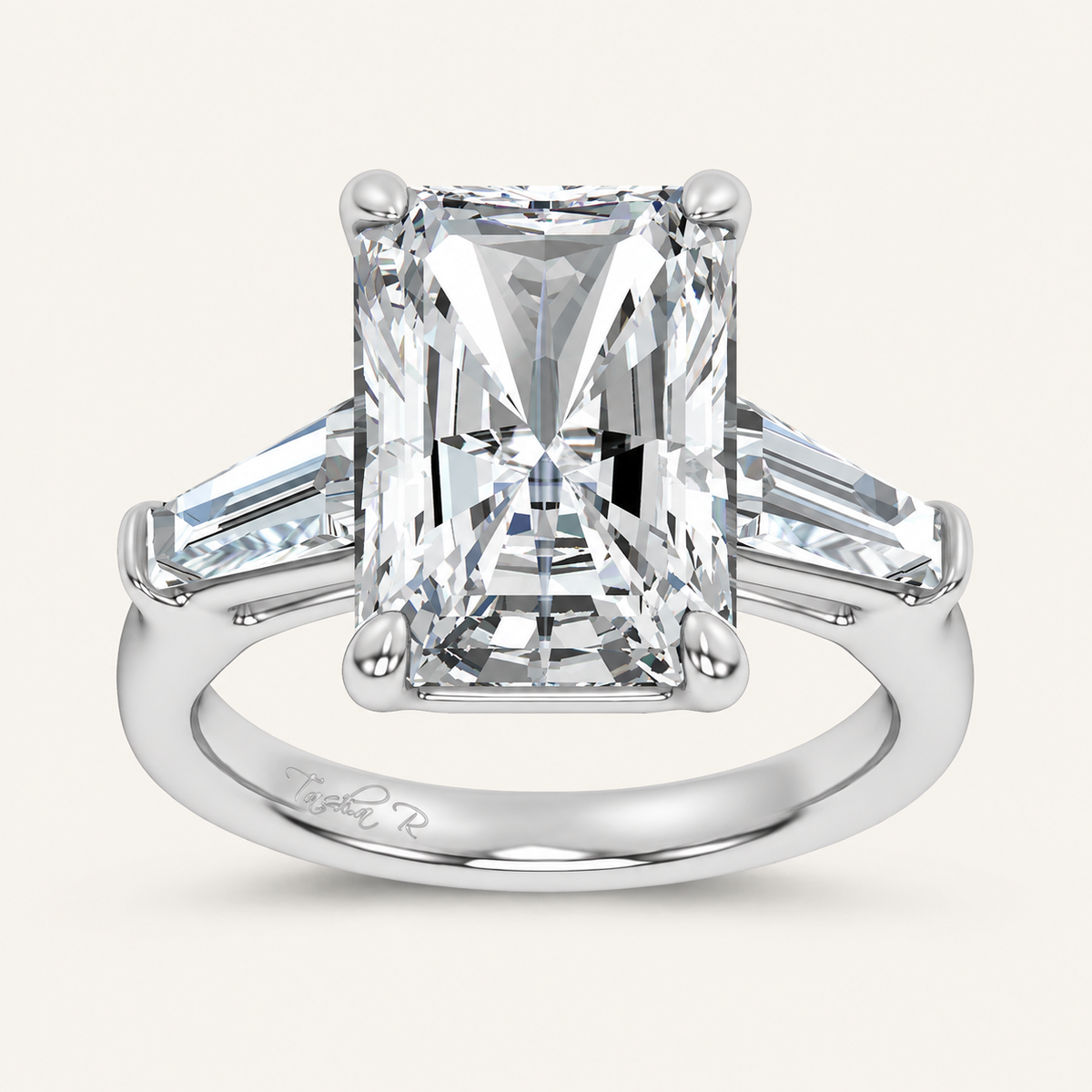 8.40Ct Emerald Cut Lab Grown Diamond Three Stone Ring