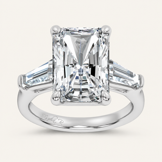 8.40Ct Emerald Cut Lab Grown Diamond Three Stone Ring