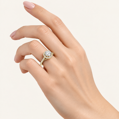 2.25CT Round Cut Lab Grown Diamond Halo Side Stone Ring