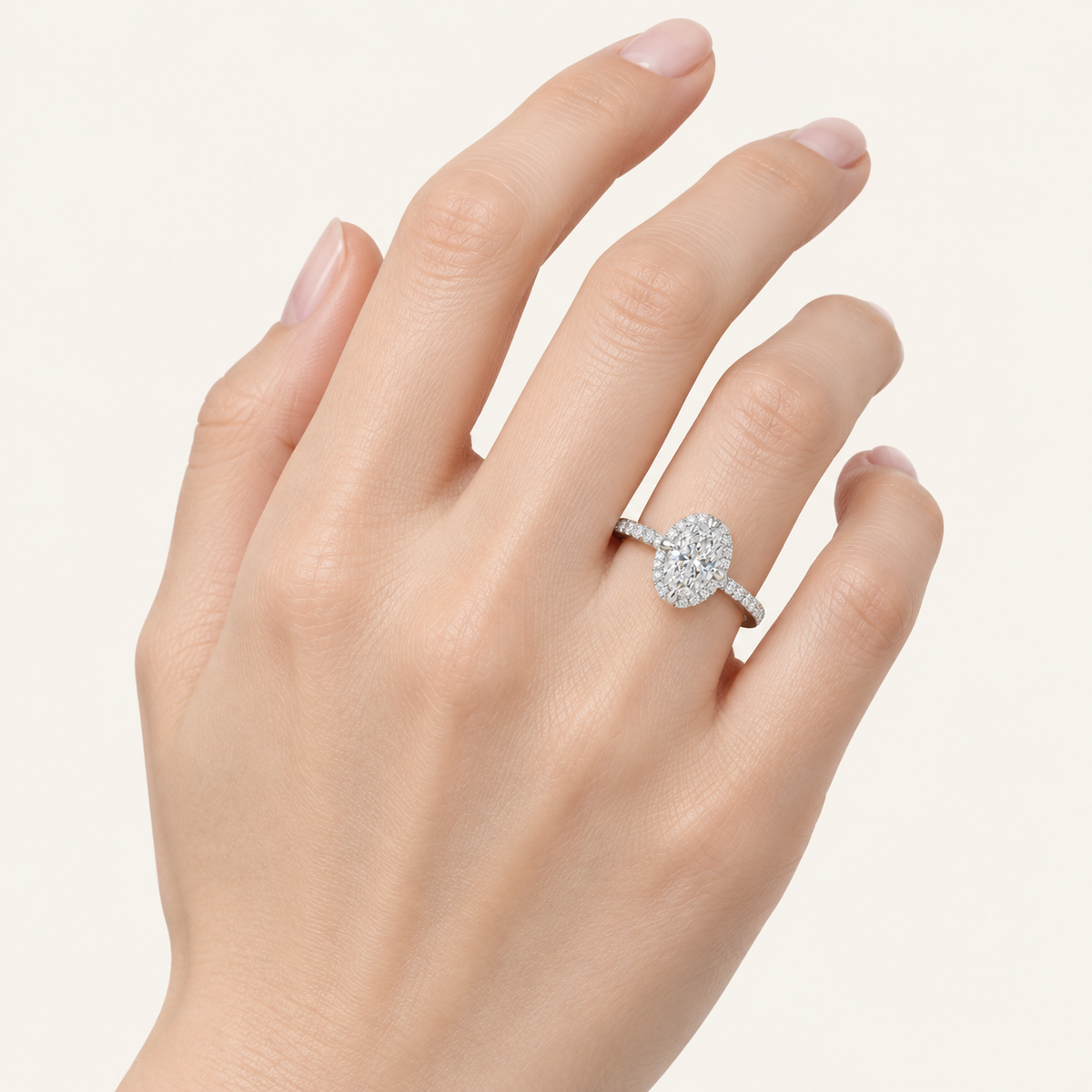 1.25CT Oval Cut Lab Grown Diamond Halo Side Stone Ring