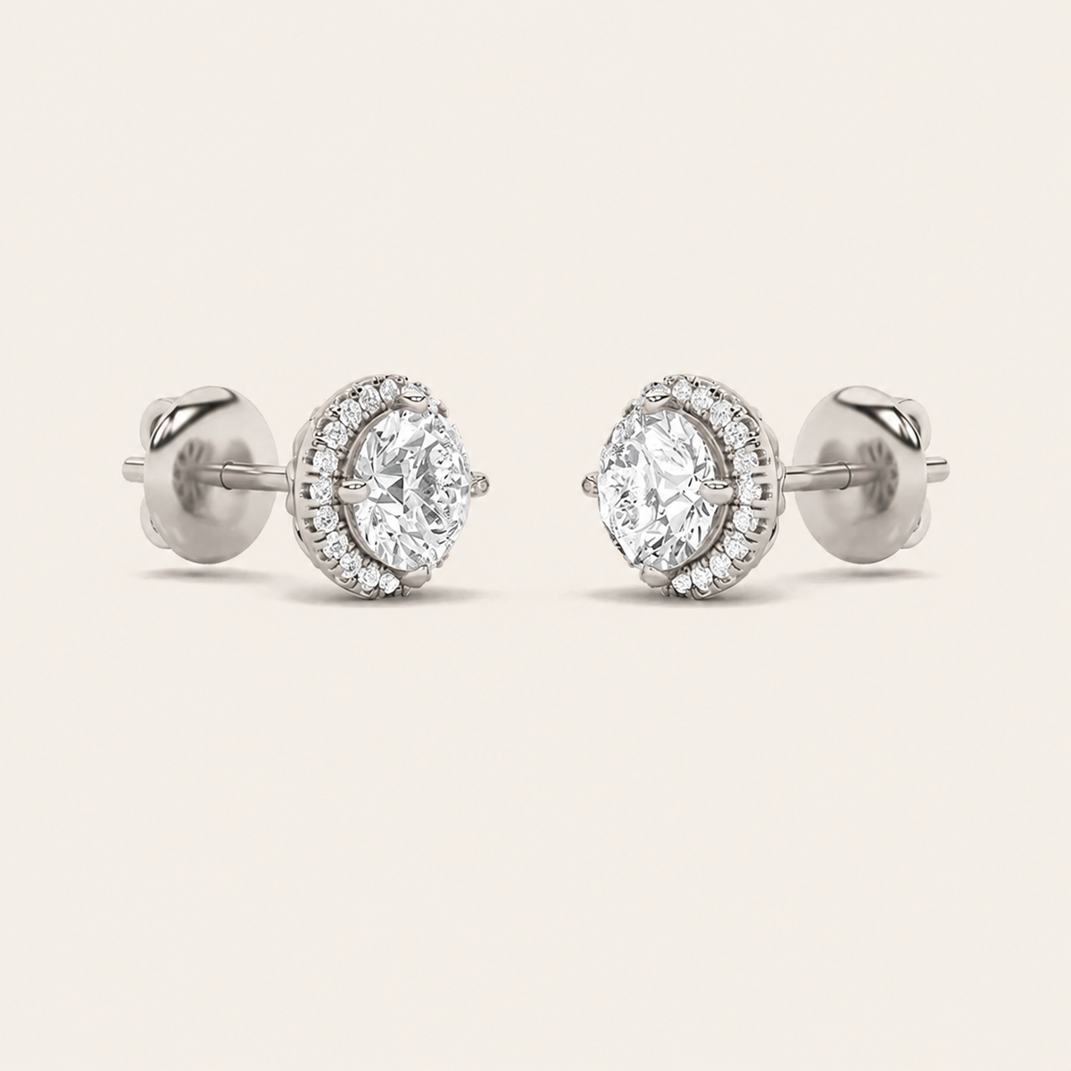 2CT Round Cut Lab Grown Diamond Halo Stud Earrings