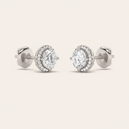 2CT Round Cut Lab Grown Diamond Halo Stud Earrings