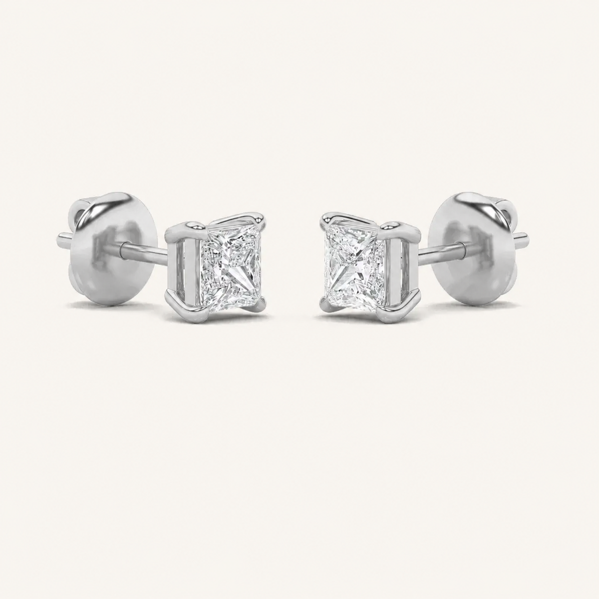 5CT Princess Cut Lab Grown Diamond Classic Basket Set Stud Earrings