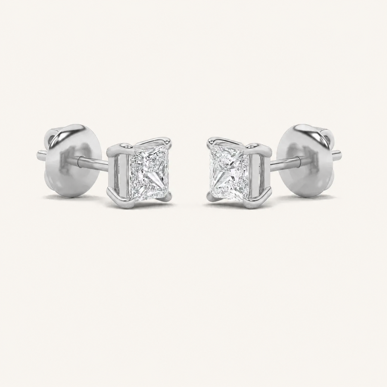 5CT Princess Cut Lab Grown Diamond Classic Basket Set Stud Earrings