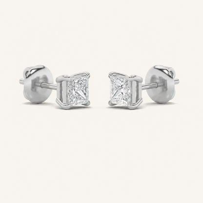 5CT Princess Cut Lab Grown Diamond Classic Basket Set Stud Earrings