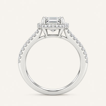 1.25CT Emerald Cut Lab Grown Diamond Halo Side Stone Ring