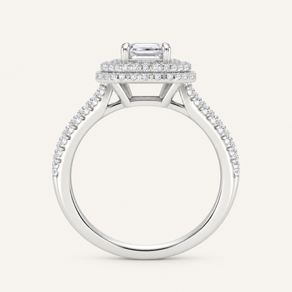 1.15CT Emerald Cut Lab Grown Diamond Halo Side Stone Ring