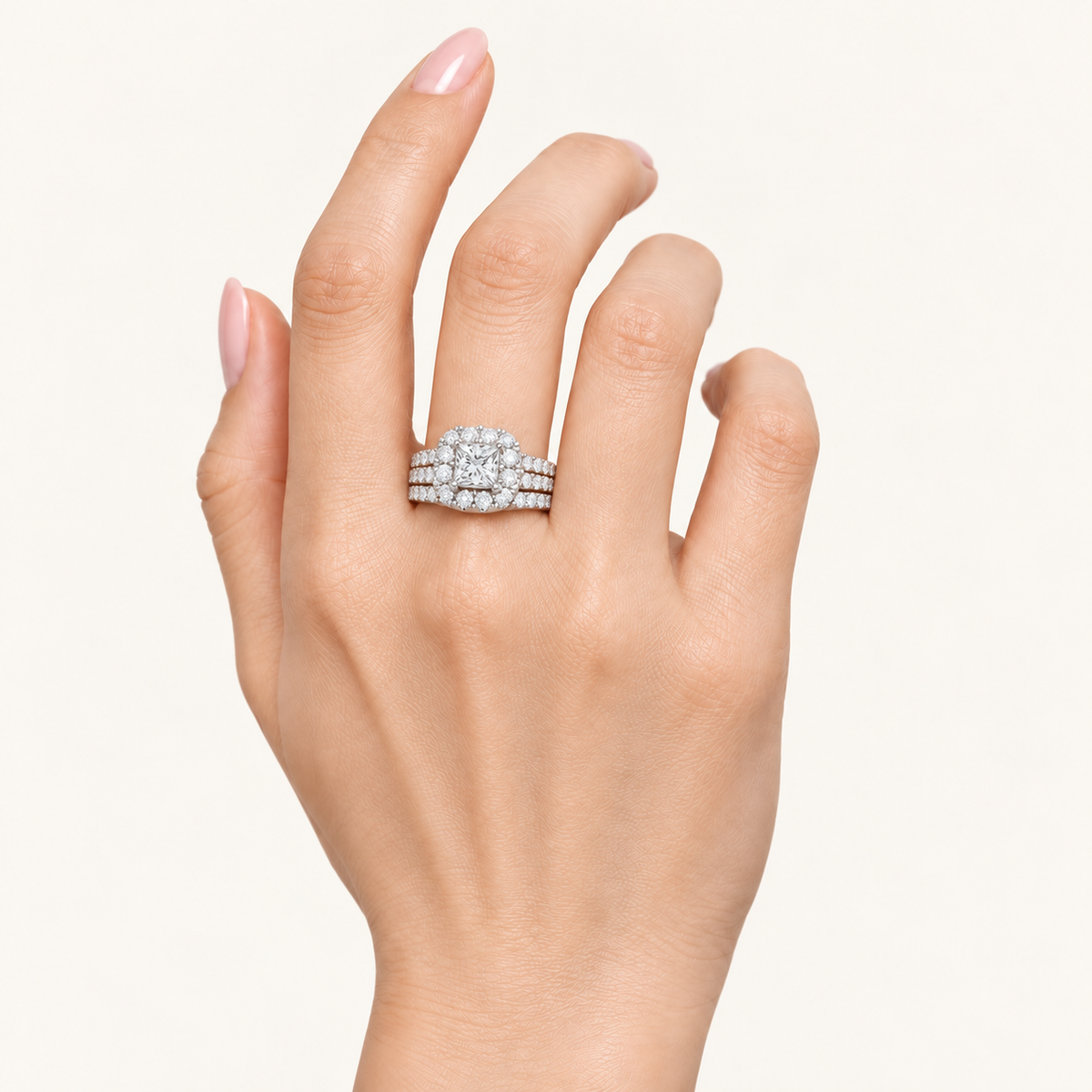 1.50 CT Princess Cut Lab Grown Diamond Bridal Halo Set
