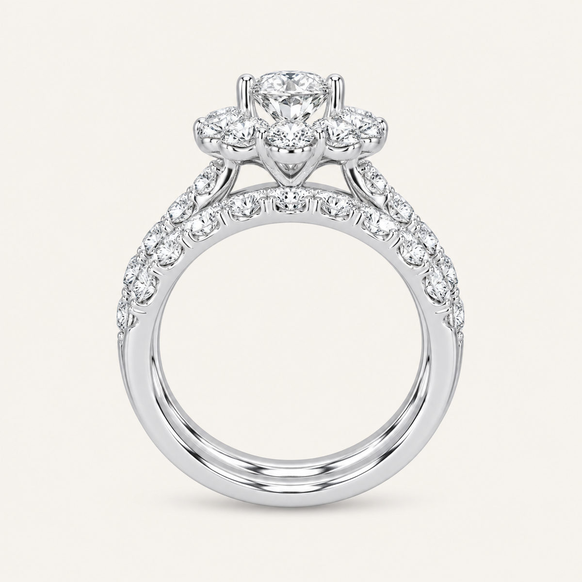 3.00CT Oval Cut Lab Grown Diamond Halo Bridal Set