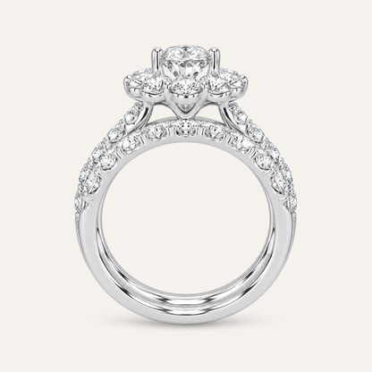 3.00CT Oval Cut Lab Grown Diamond Halo Bridal Set