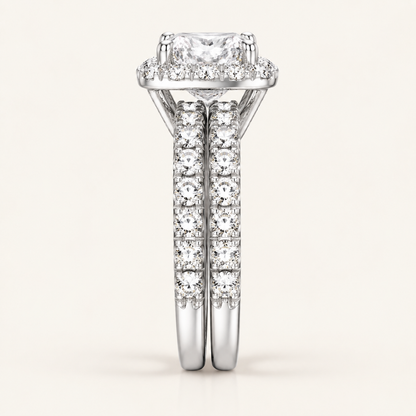 1.65CT Princess Cut Lab Grown Diamond Bridal Halo Set