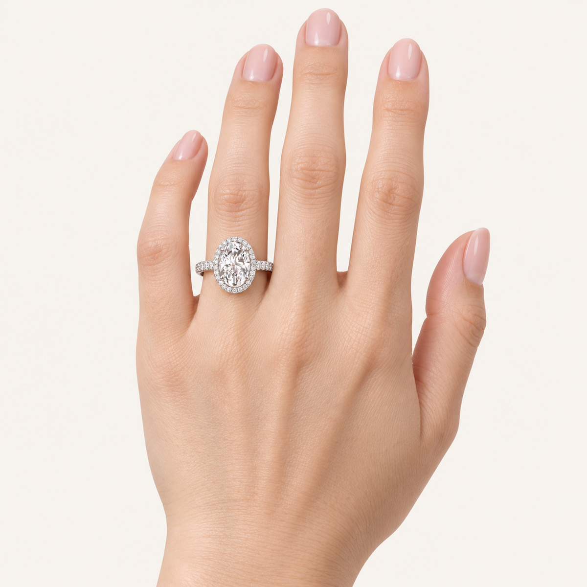 2.25CT Oval Cut Lab Grown Diamond Halo Side Stone Ring