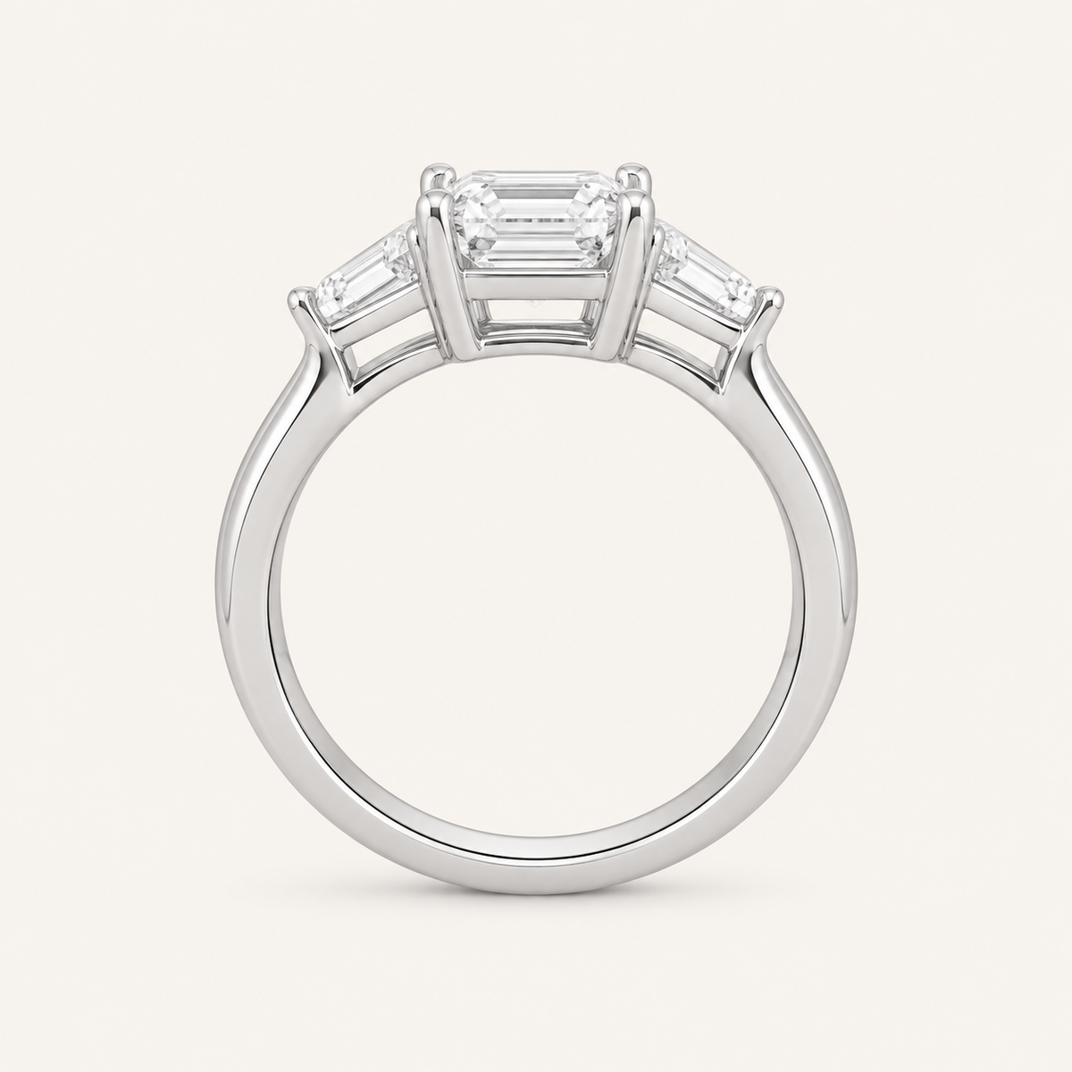 3.20CT Emerald Cut Lab Grown Diamond Three Stone Ring