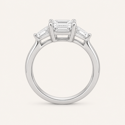 3.20CT Emerald Cut Lab Grown Diamond Three Stone Ring